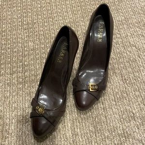 Brown and gold Ralph Lauren heels.